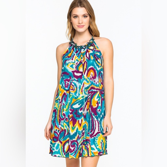 Multi Colored Halter Dress - Picture 1 of 5